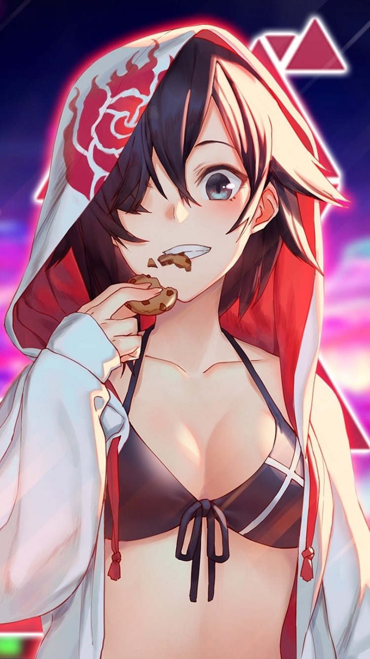 Download 750x1334 Wallpaper Hot Anime Girl And Cookie Curious