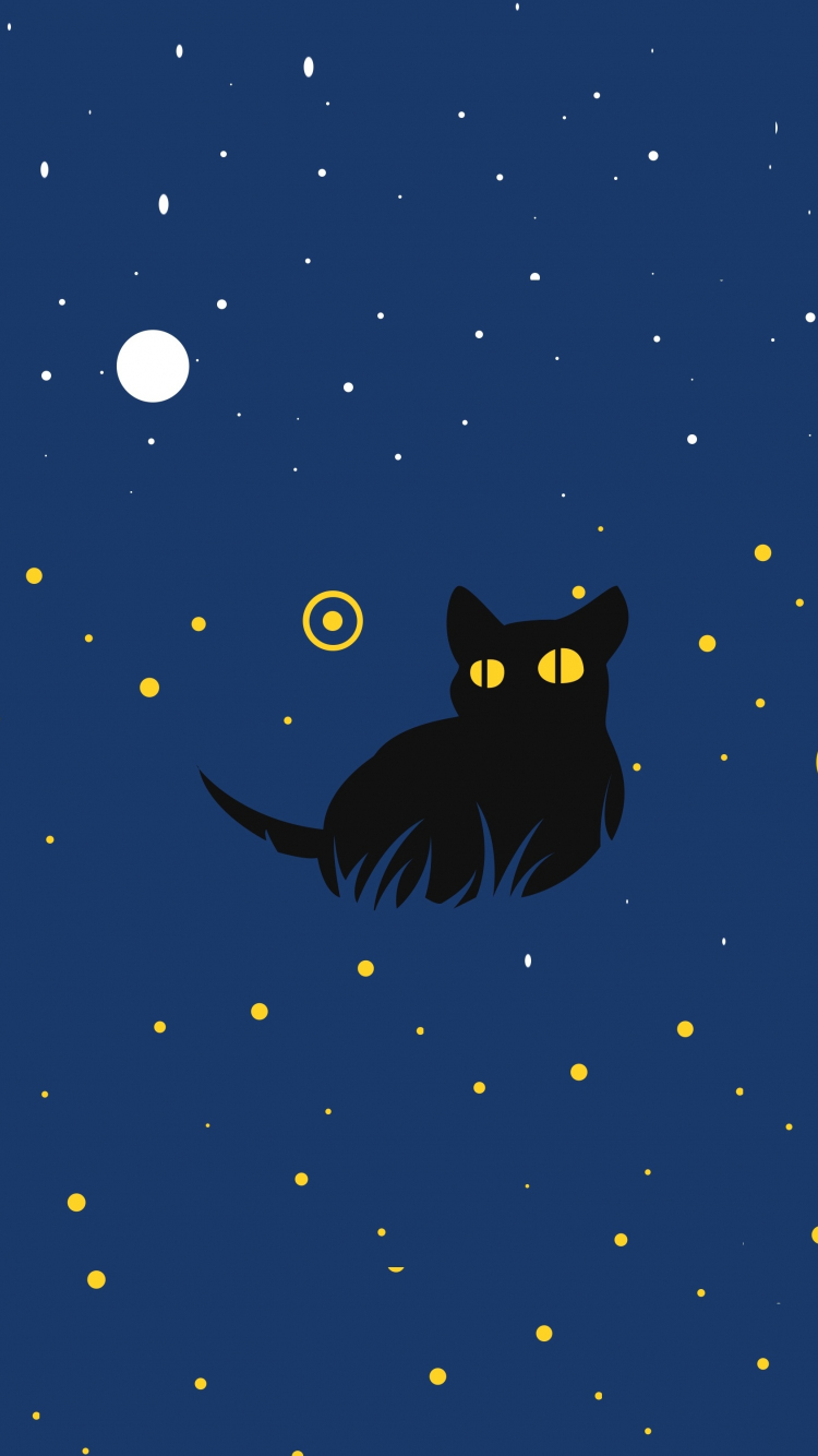 Download 750x1334 Wallpaper Cute Black Cat Minimal Art Iphone 7
