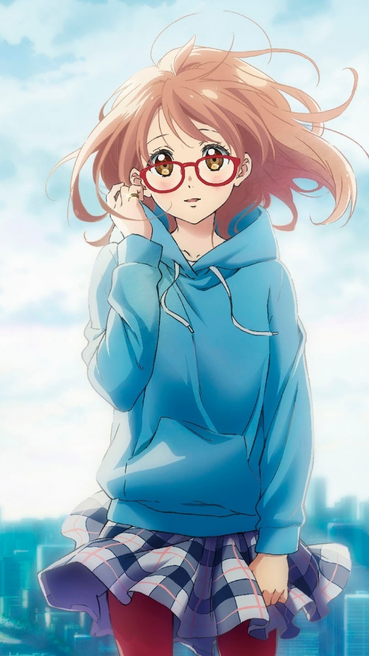 Cute anime girl, glasses, Mirai Kuriyama, Kyoukai no Kanata, 750x1334 wallpaper
