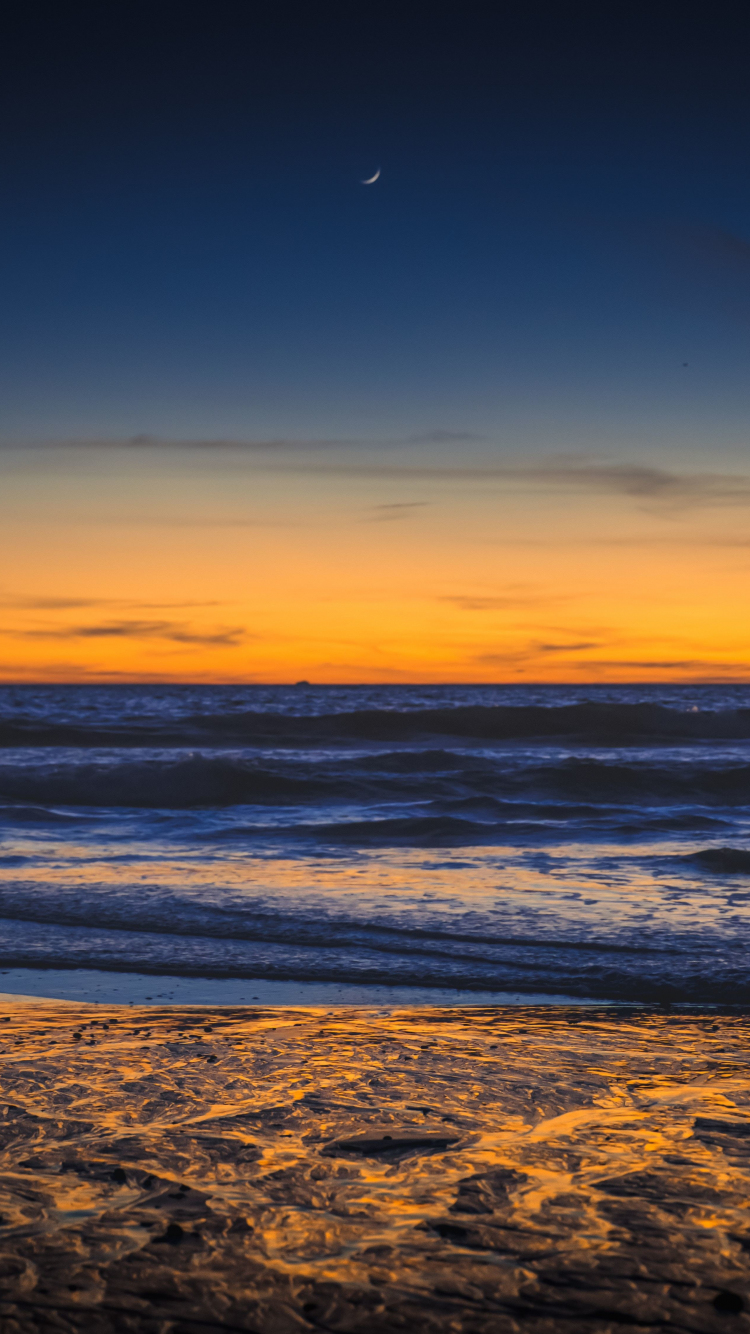 Download 750x1334 Wallpaper Beach Sunset Sea Waves Calm Iphone