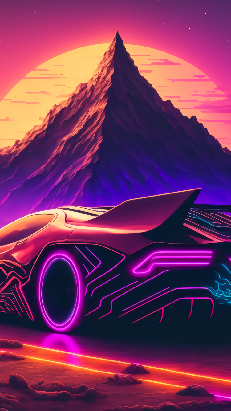 Download wallpaper 750x1334 synthwave, sports car and mountains, iphone ...