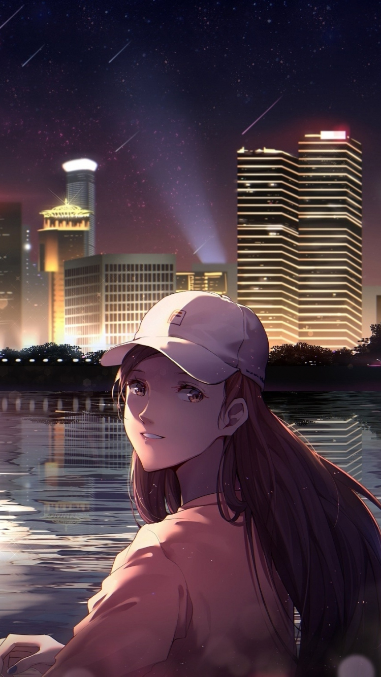 Download wallpaper 750x1334 night out, city, anime girl, original, iphone  7, iphone 8, 750x1334 hd background, 20506