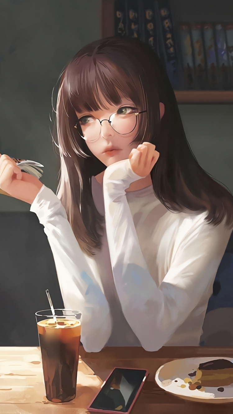 Download 750x1334 wallpaper cute, anime girl, artwork, breakfast