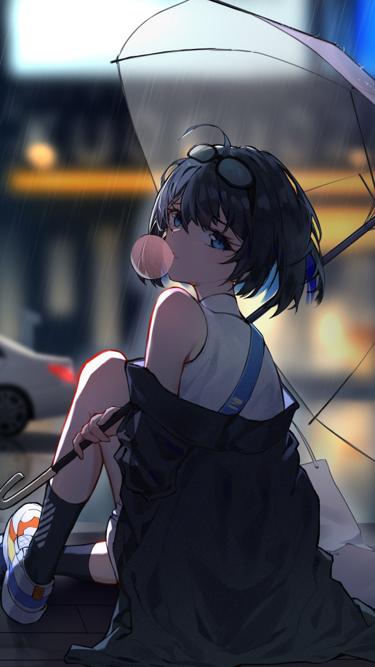 Download Wallpaper 750x1334 Enjoying Rain Anime Girl Iphone 7 Iphone 8 750x1334 Hd Background