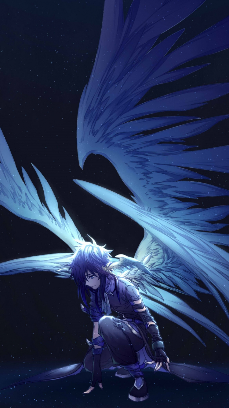 Download 750x1334 Wallpaper Dark Big Wings Angel Fantasy Anime