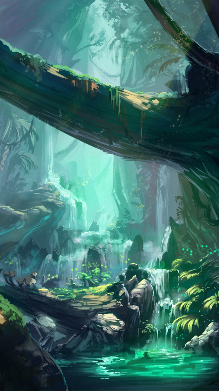 Fantasy, ancient forest, Monster Hunters' World, art, 750x1334 wallpaper