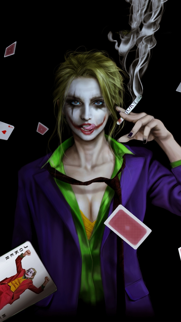 Download wallpaper 750x1334 joker girl, smoking, cards, art, iphone 7,  iphone 8, 750x1334 hd background, 24477