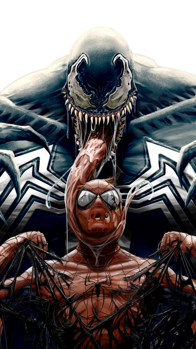 Download wallpaper 750x1334 spider-man, venom, marvel comics, superheroes,  art, iphone 7, iphone 8, 750x1334 hd background, 10336