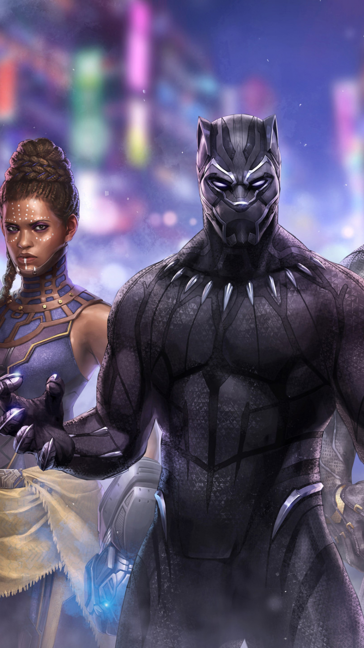 Download wallpaper 750x1334 black panther, movie, marvel, cast, art, iphone  7, iphone 8, 750x1334 hd background, 3474