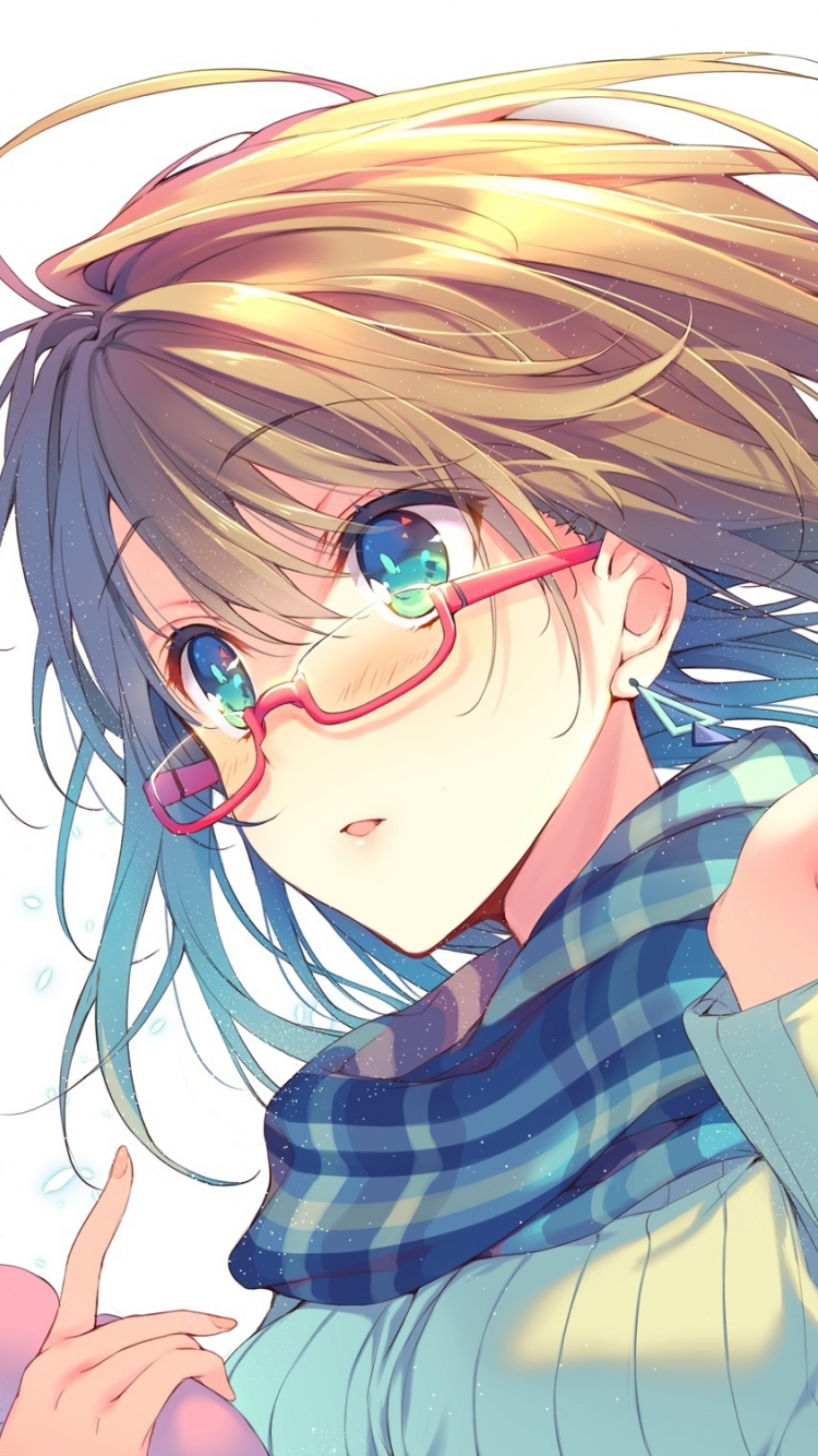 Download wallpaper 750x1334 scarf, glasses, anime girl, long hair ...