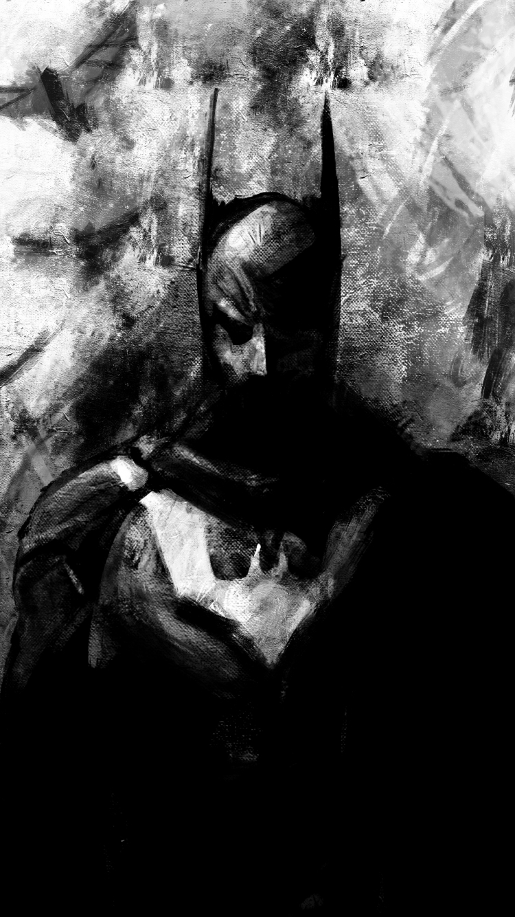 Download wallpaper 750x1334 dark, black & white, superhero