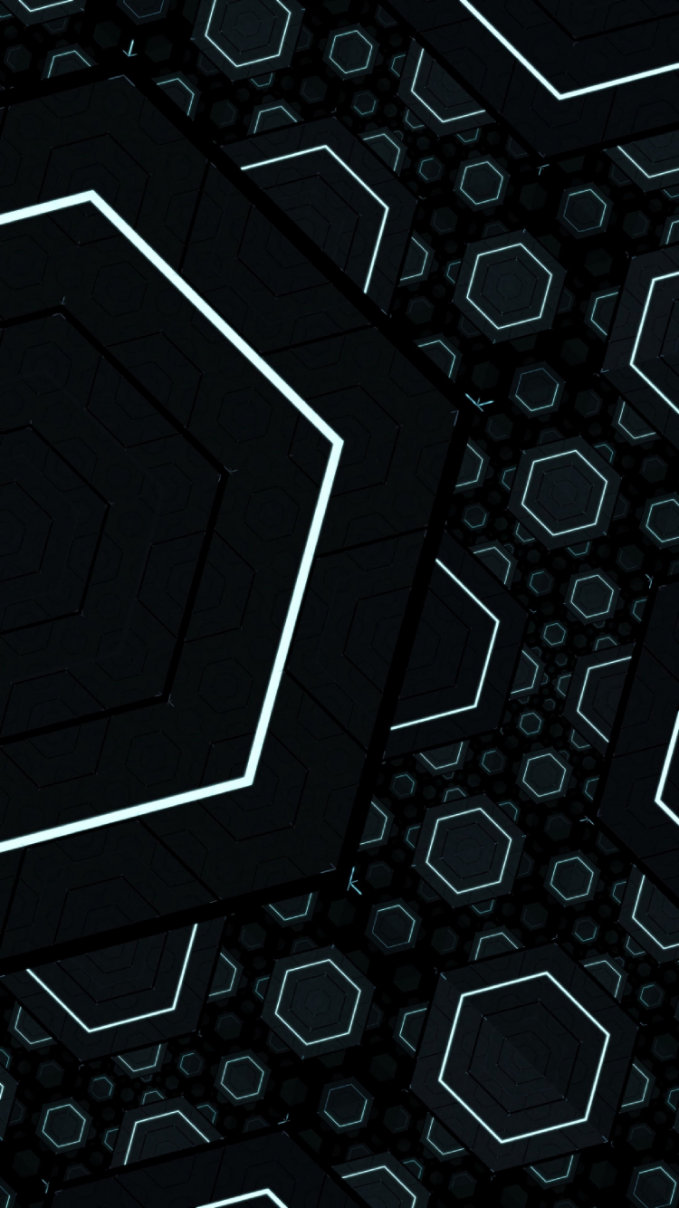 Fractal, black, hexagons, 750x1334 wallpaper