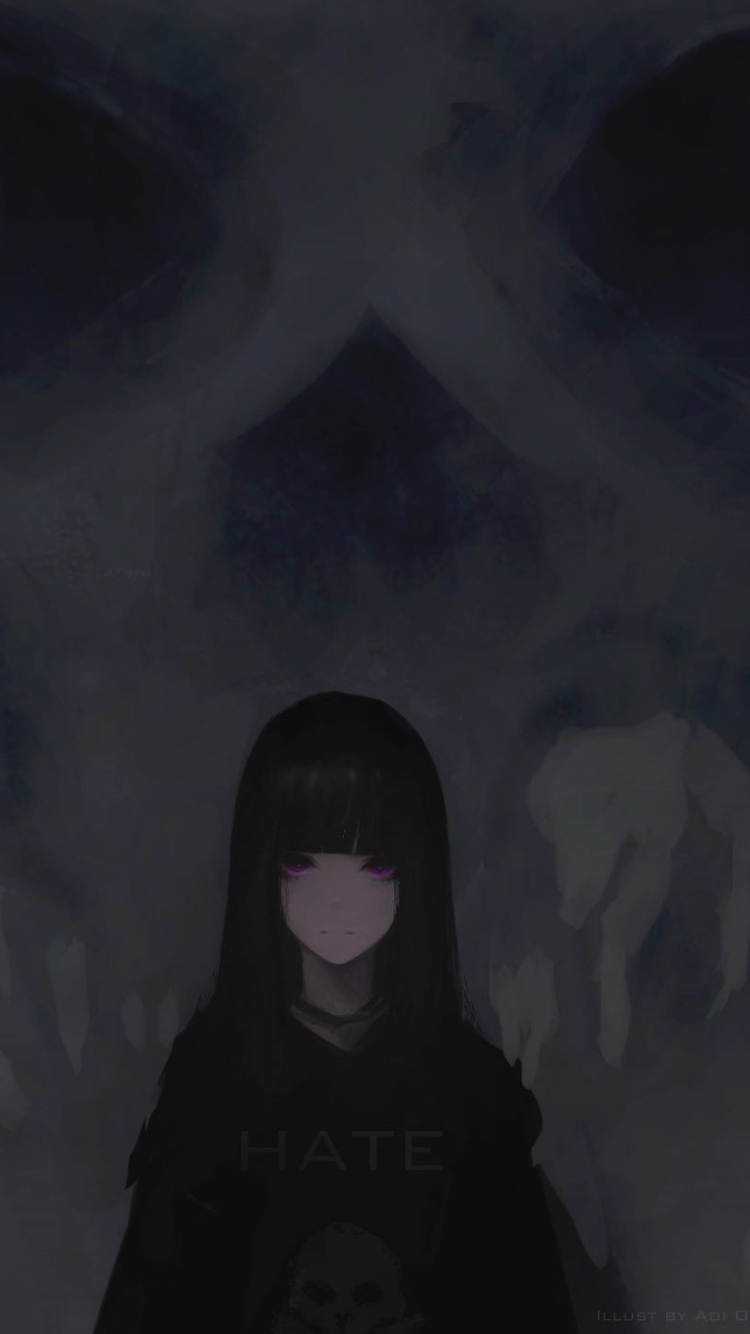 Download 750x1334 Wallpaper Anime Girl Purple Eyes Dark Skull
