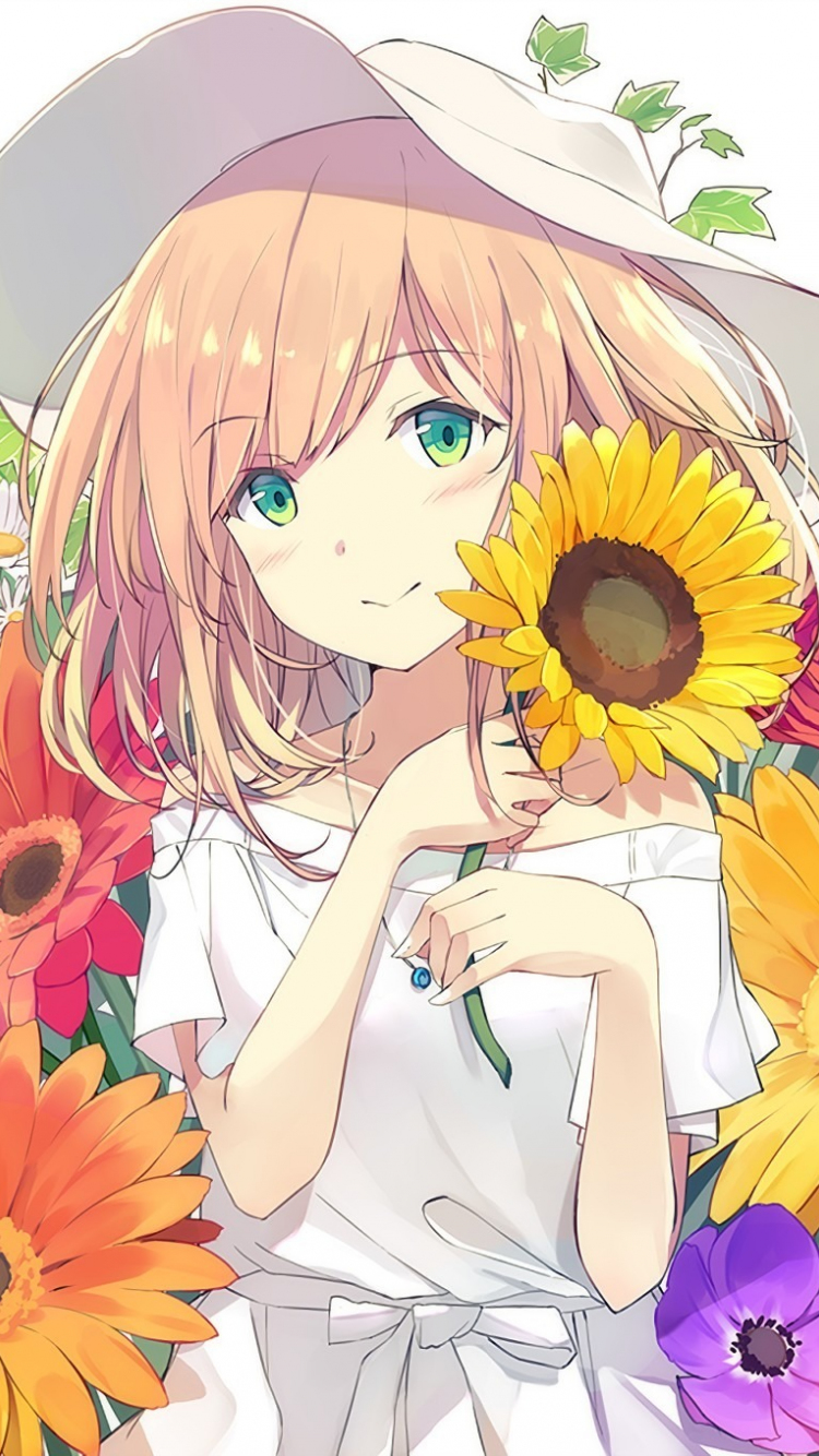Download 750x1334 Wallpaper Cute Anime Girl Flowers Iphone 7