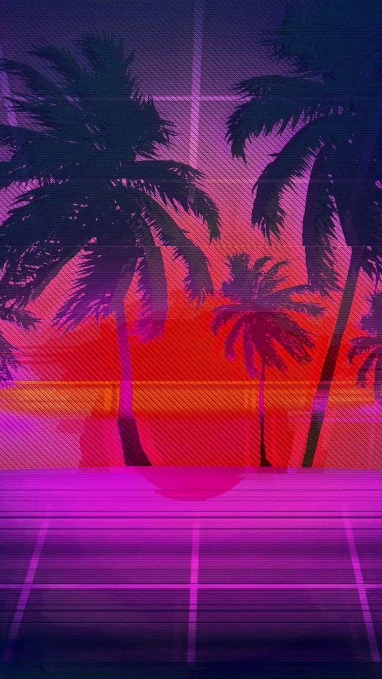 Download 750x1334 Wallpaper Sunset Palm Tree Vaporwave Digital