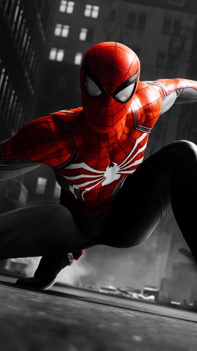 Download wallpaper 750x1334 black and red, suit, spider-man, video game,  iphone 7, iphone 8, 750x1334 hd background, 16142