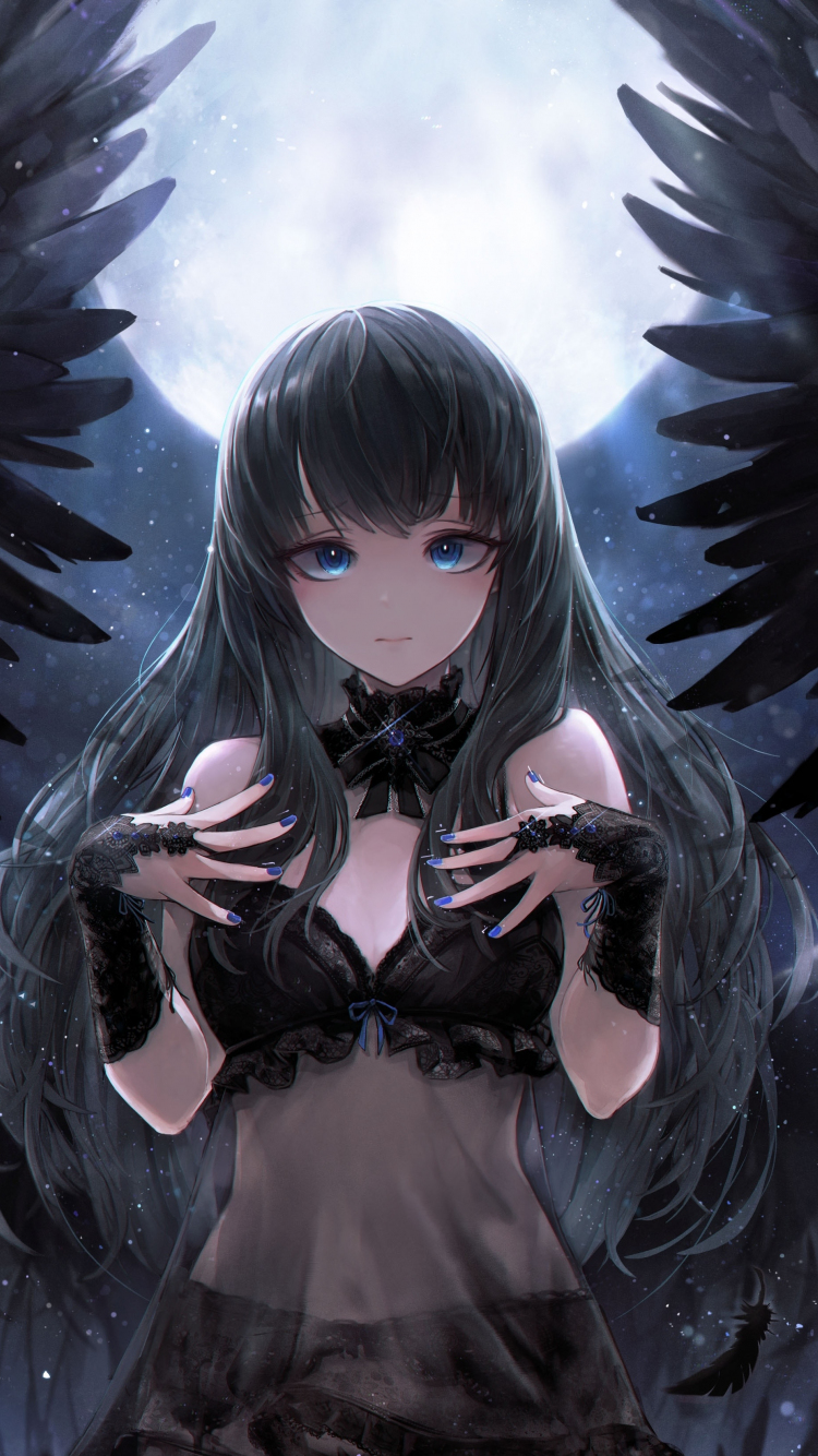 Download Black Angel Cute Anime Girl Art 750x1334 Wallpaper Iphone 7 Iphone 8 750x1334 Hd Image Background