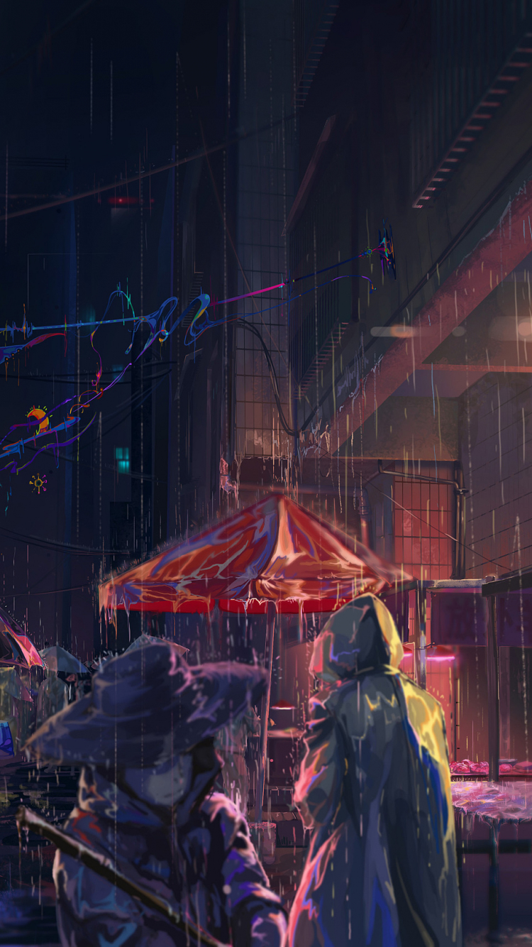 Download wallpaper 750x1334 rain, anime girl, umbrella, art, original, iphone  7, iphone 8, 750x1334 hd background, 4598