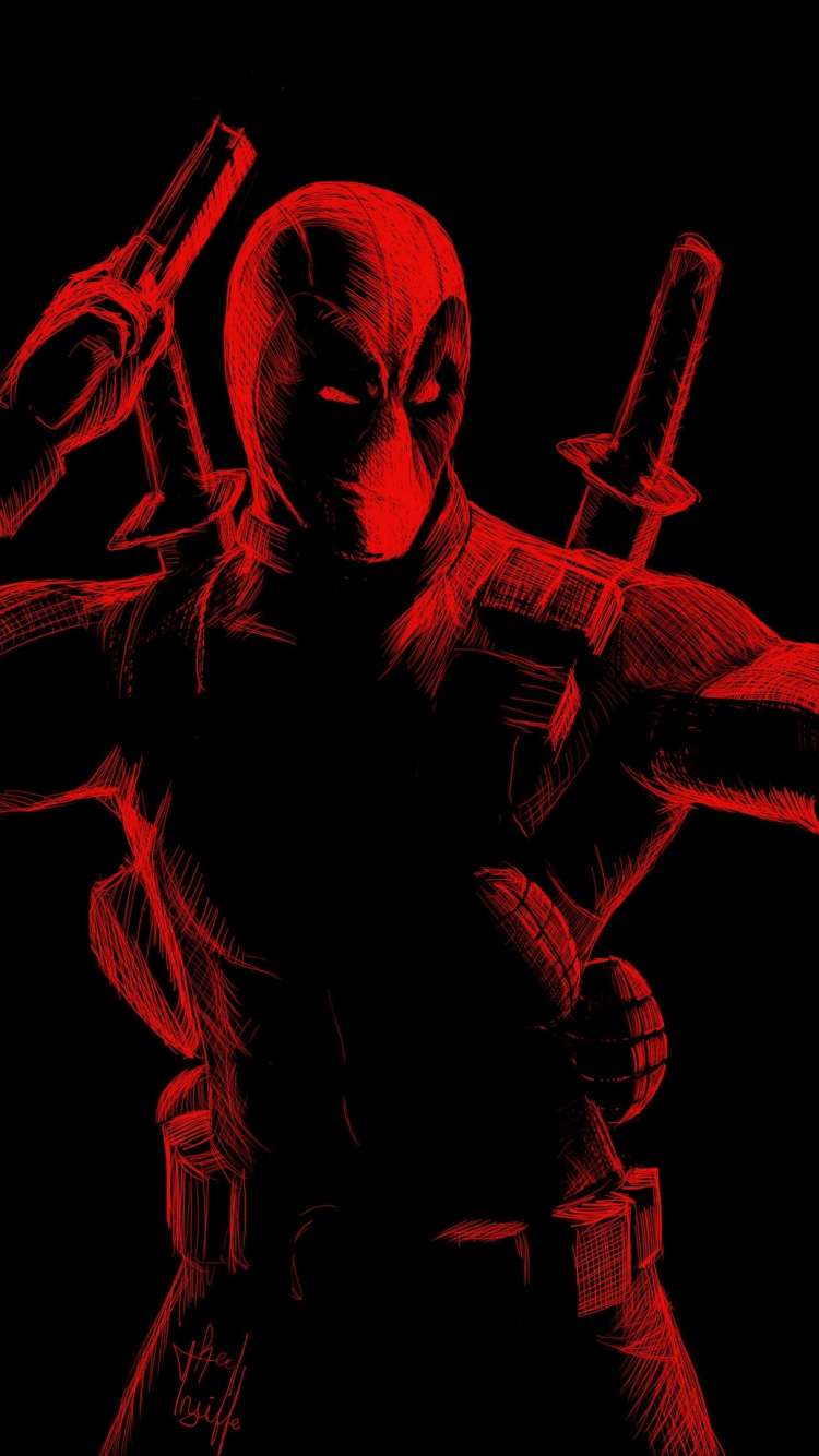Download wallpaper 750x1334 red, line arts, deadpool, iphone 7, iphone 8,  750x1334 hd background, 17517