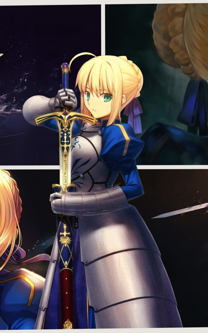 Download wallpaper 800x1280 collage, saber alter, angry, anime girl ...