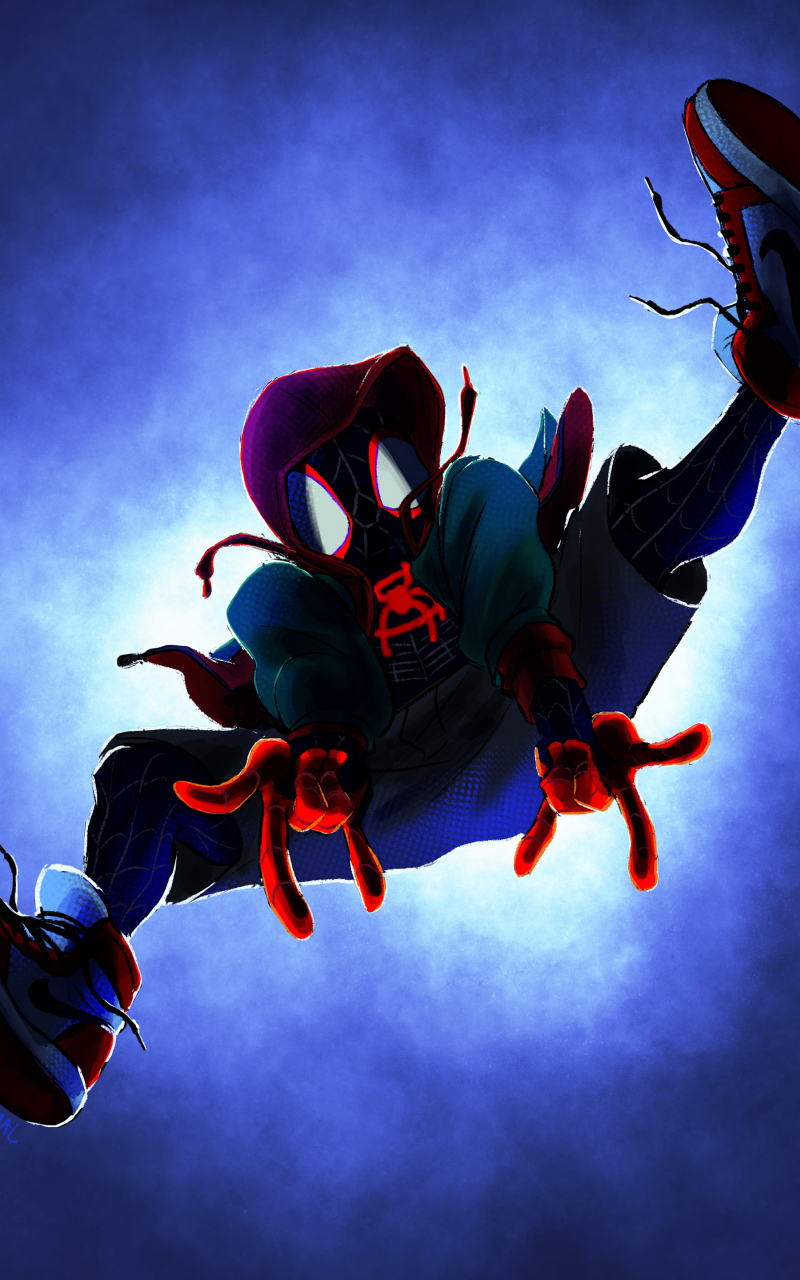 Download 800x1280 Wallpaper Spider Man Into The Spider Verse Jump Movie Fan Art Samsung Galaxy Note Gt N7000 Meizu Mx 2 800x1280 Hd Image Background