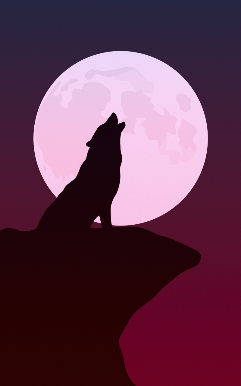 Download wallpaper 800x1280 howling, wolf, silhouette, minimalist art ...