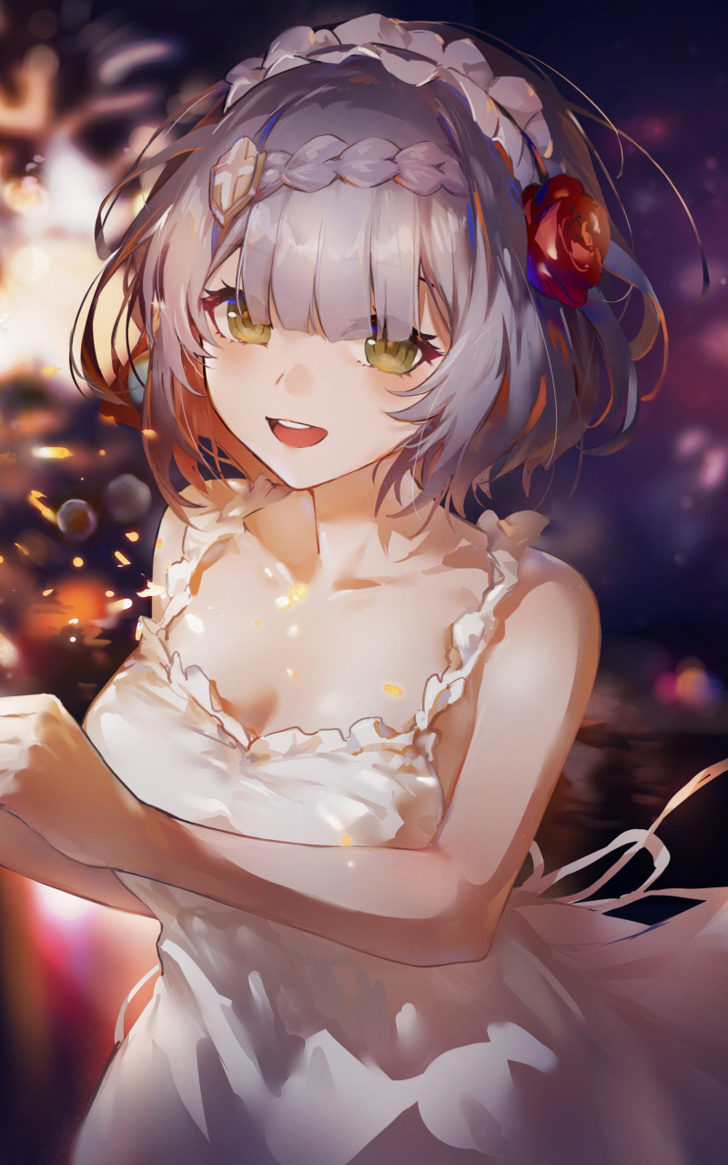 White dress, cute anime girl, art, 800x1280 wallpaper