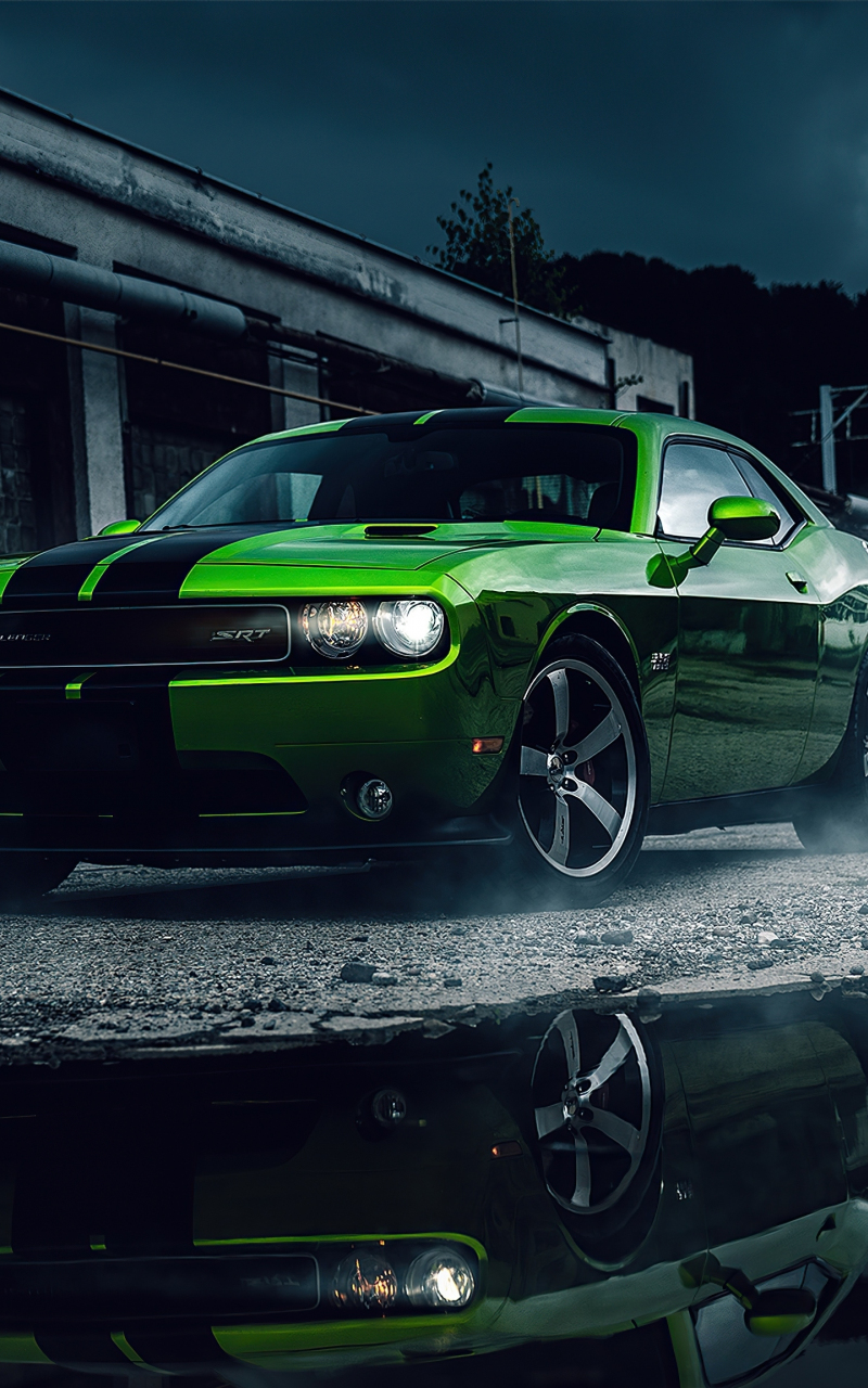 Green Dodge Challenger, muscle car, 2020, 800x1280 wallpaper