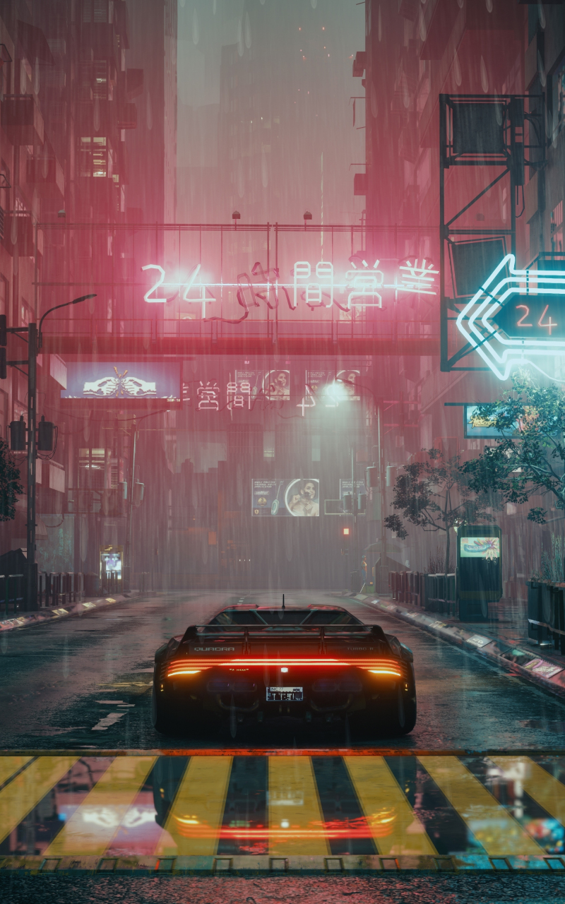 Cyberpunk, game, city shot, car, 800x1280 wallpaper