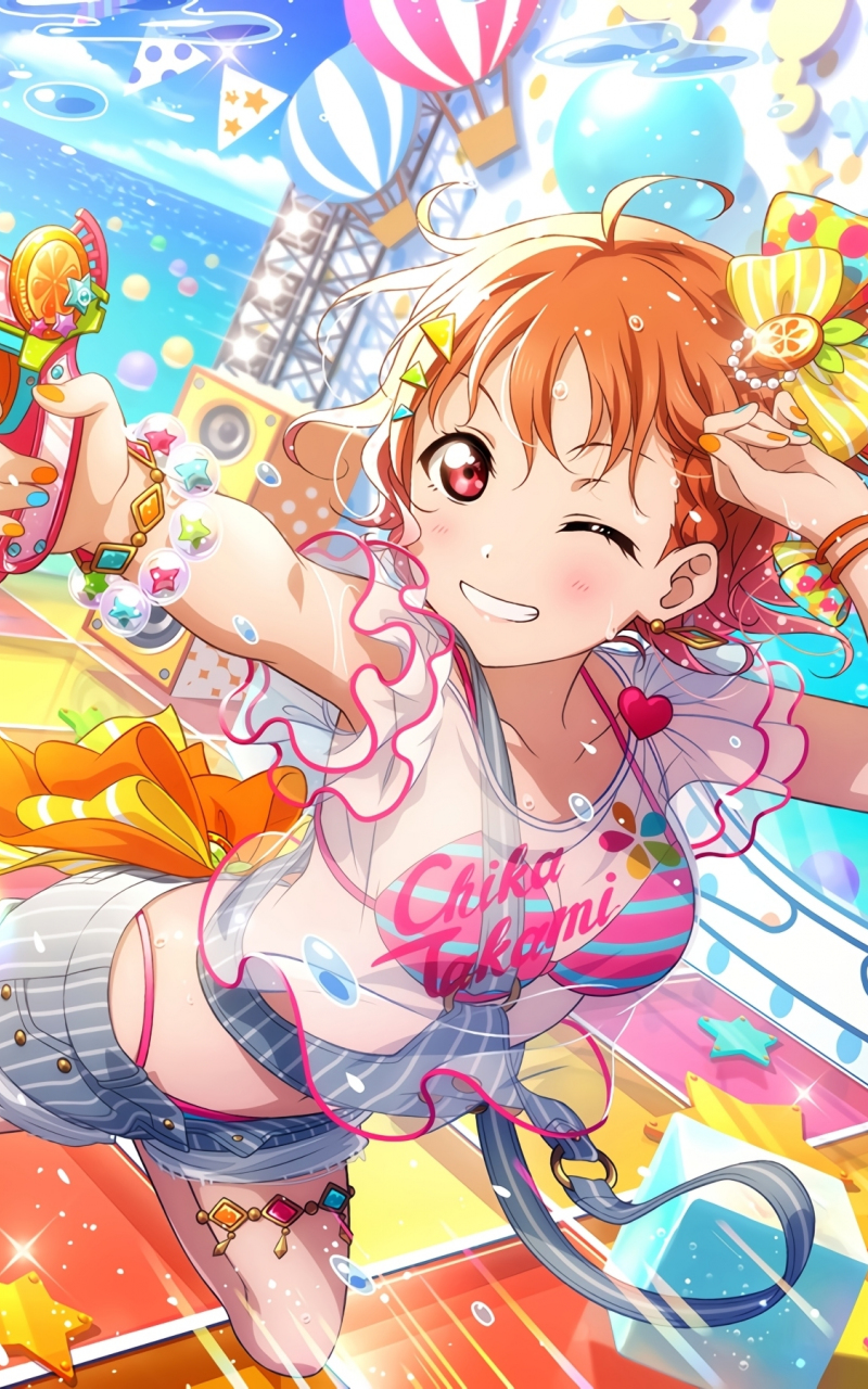 Anime girl, play, Love Live!, water fun, 800x1280 wallpaper