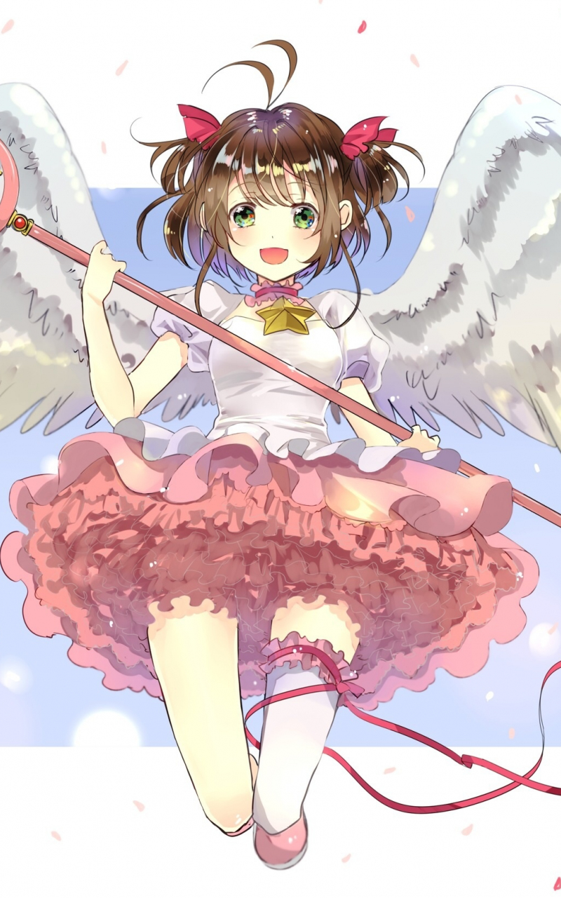 Download 800x1280 Wallpaper White Wings Stick Anime Girl Cute