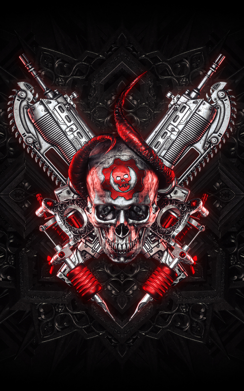 Download wallpaper 800x1280 gears of war, skull and guns, logo, samsung  galaxy note gt-n7000, meizu mx 2, 800x1280 hd background