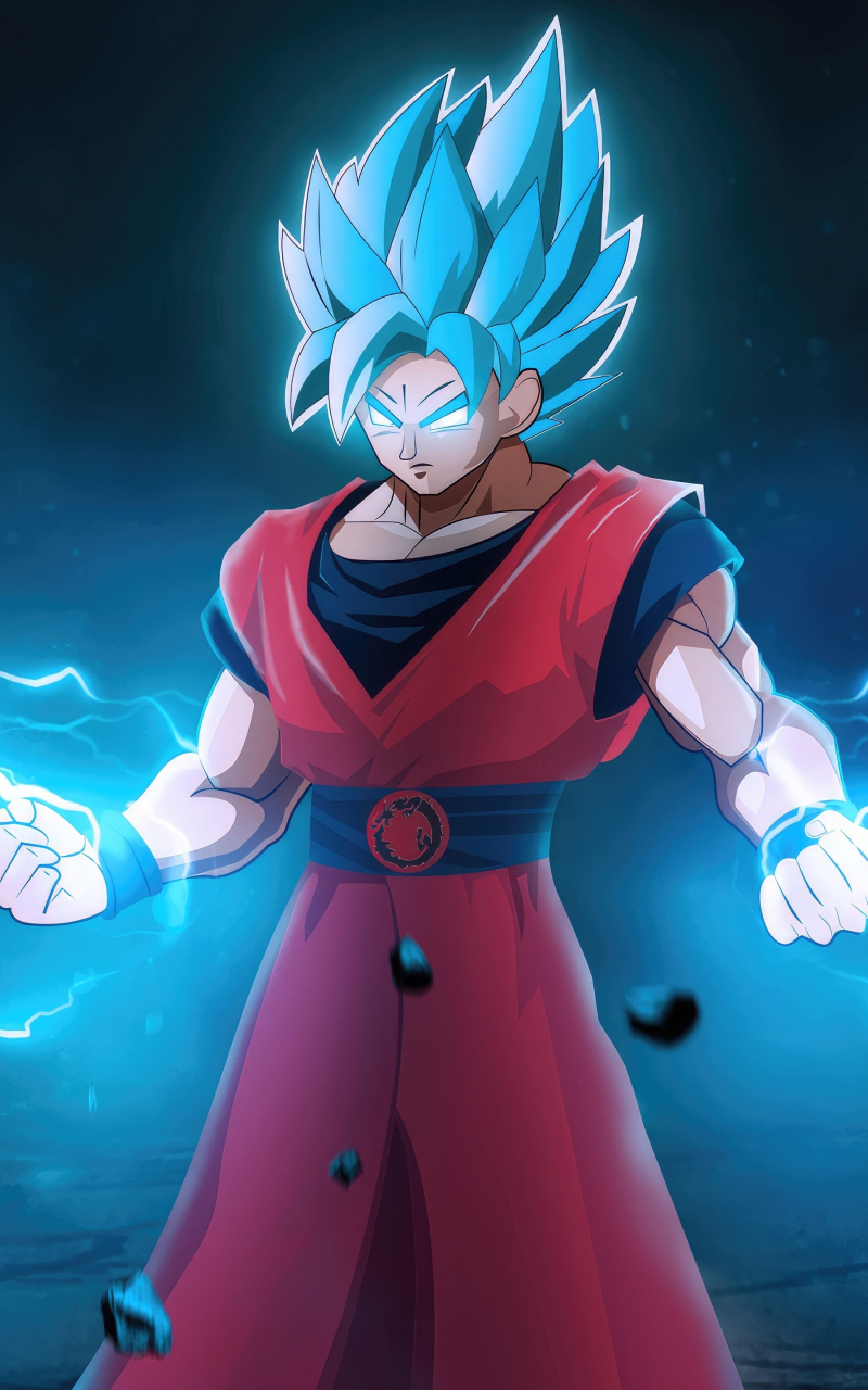 Goku with lightening powers, blue, anime, 800x1280 wallpaper