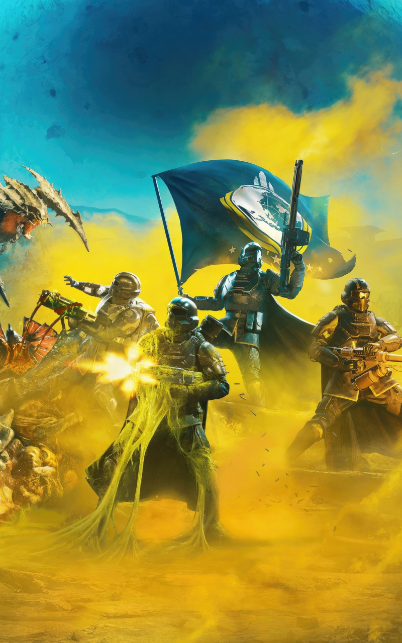 Helldivers 2, action game, fight among armies, 2023, 800x1280 wallpaper
