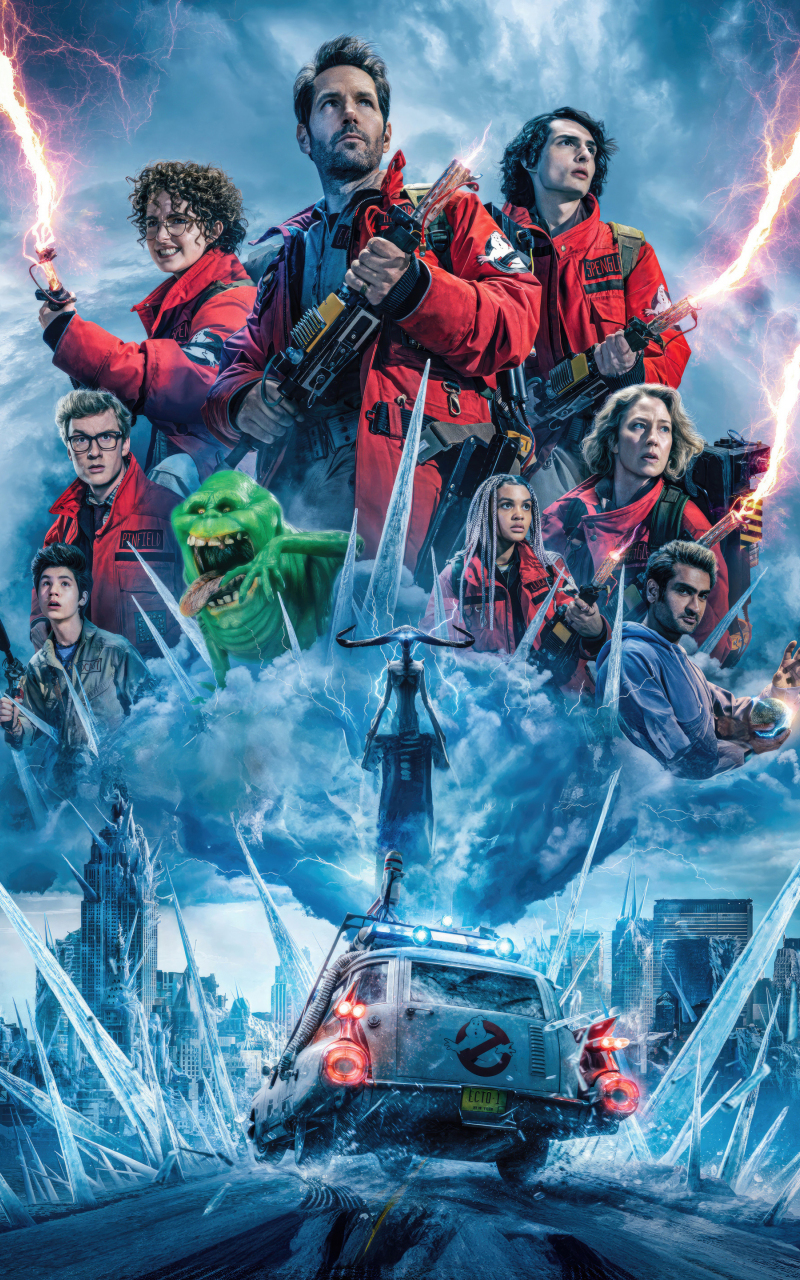 Download wallpaper 800x1280 ghostbusters frozen empire, 2024 movie