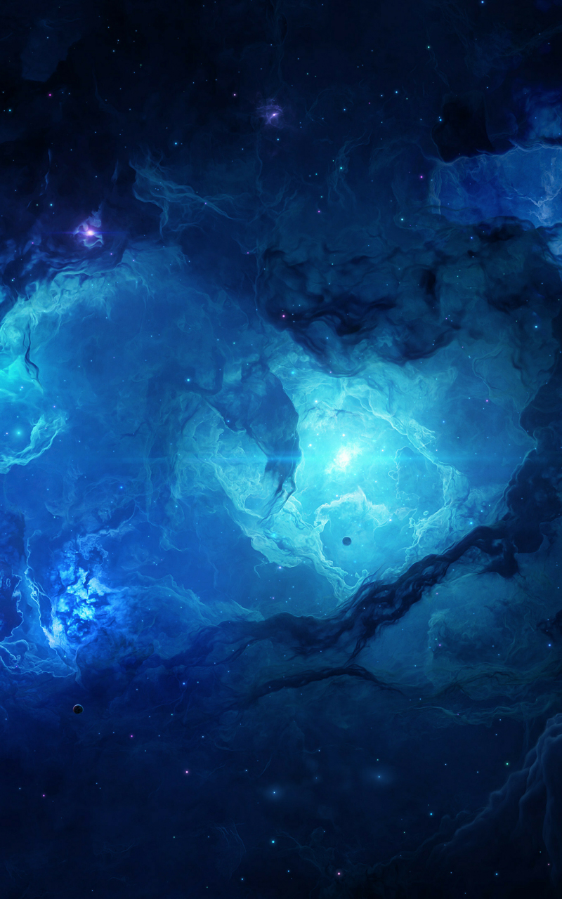 Blue space clouds, space, nebula, cosmic art, 800x1280 wallpaper