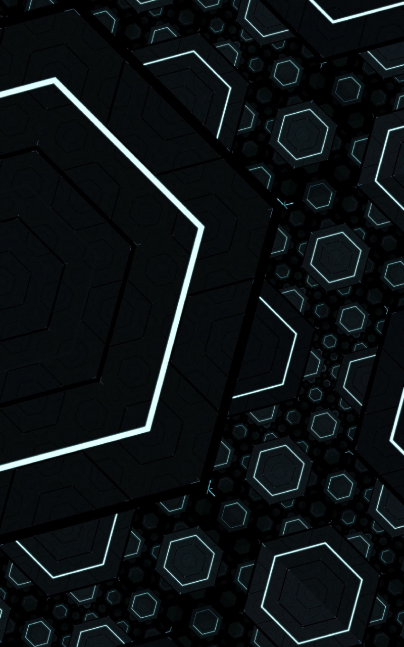 Fractal, black, hexagons, 800x1280 wallpaper