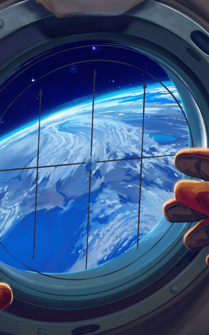 Spacecraft window, astronaut, 800x1280 wallpaper