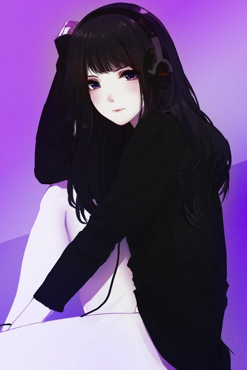 Cute Anime Girl In Black Hoodie gambar ke 4