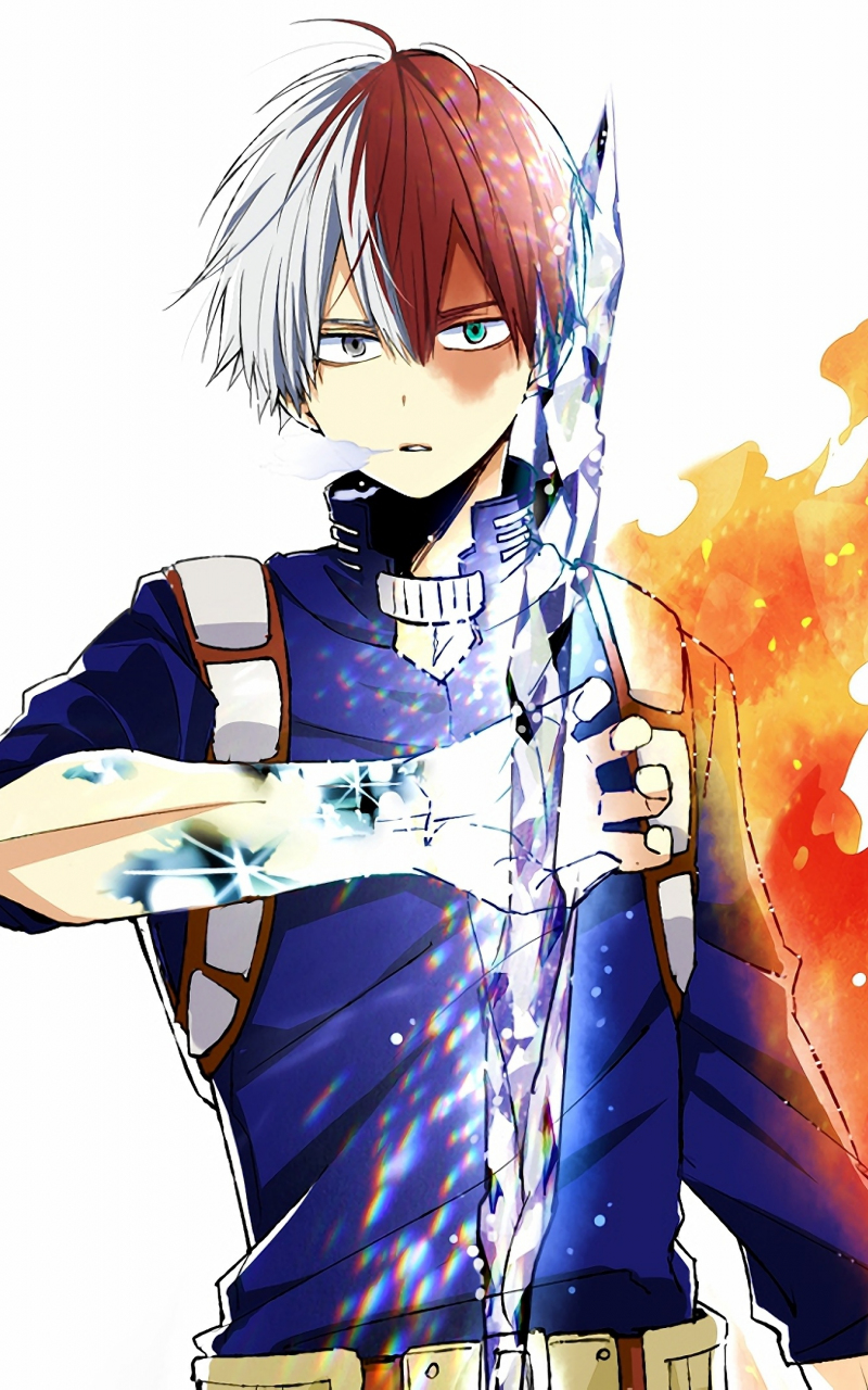 Download 800x1280 Wallpaper Anime Shouto Todoroki Ice And Fire