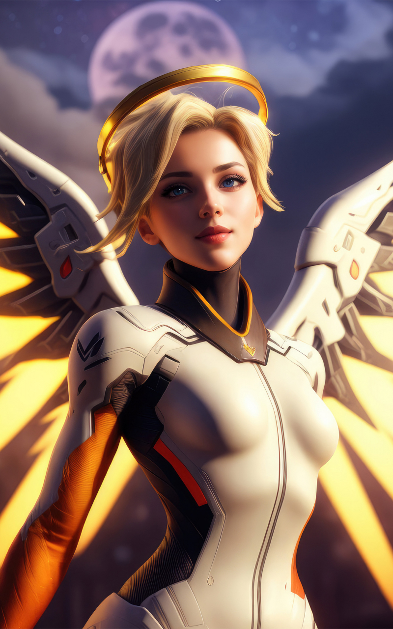 Mercy of Overwatch, The Swiss Angel, golden wings, 800x1280 wallpaper