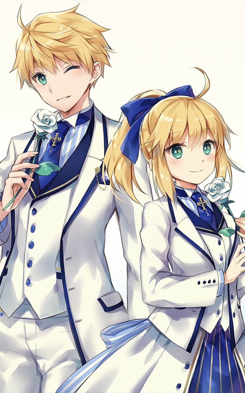 Download wallpaper 800x1280 fate/grand order, anime girl and boy, saber,  suit, samsung galaxy note gt-n7000, meizu mx 2, 800x1280 hd background