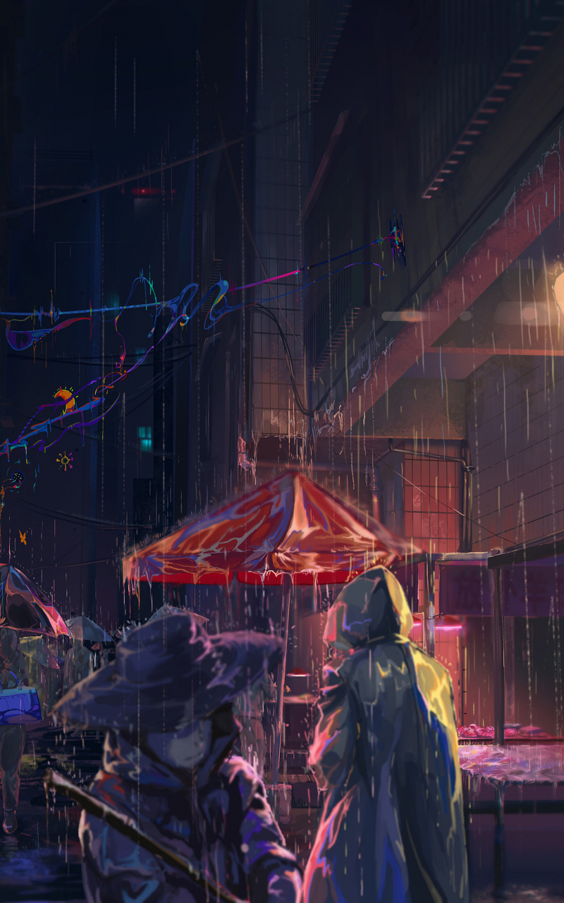 Anime Girl Rain Umbrella 4K Wallpaper #295