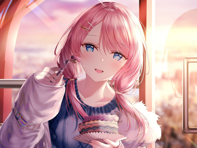 Download cute, anime girl, beautiful, eating cake 800x600 wallpaper, pocket  pc, pda, 800x600 hd image, background, 23915
