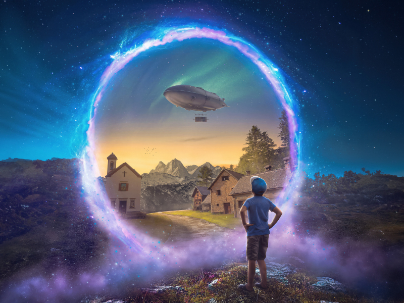 Dreamworld, gateway to a new world, a boy at portal, 800x600 wallpaper