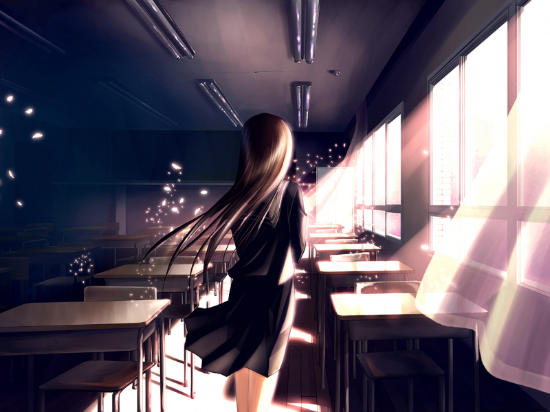 Download wallpaper 800x600 classroom, anime girl, school uniform, long ...