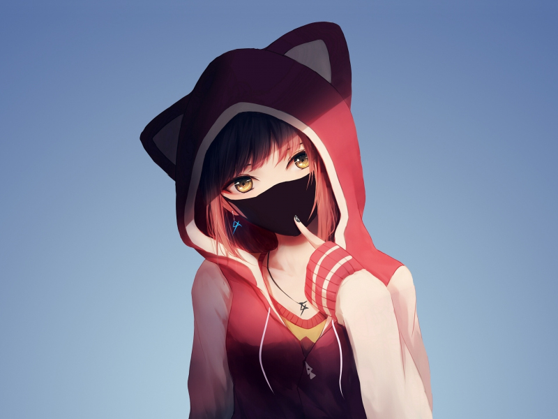Download 800x600 wallpaper anime girl in hoodie, mask ...