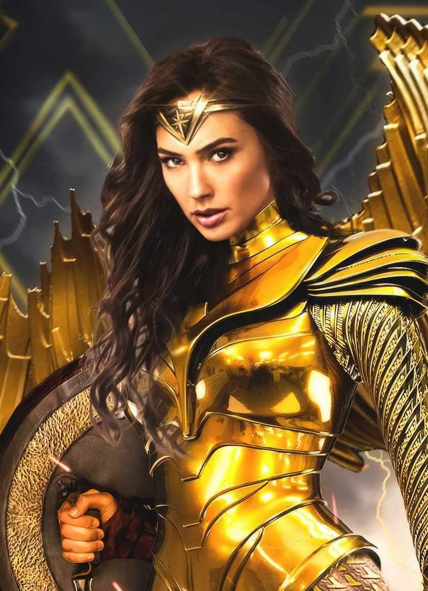 Download wallpaper 840x1160 golden armour, the wonder woman, 2023 ...