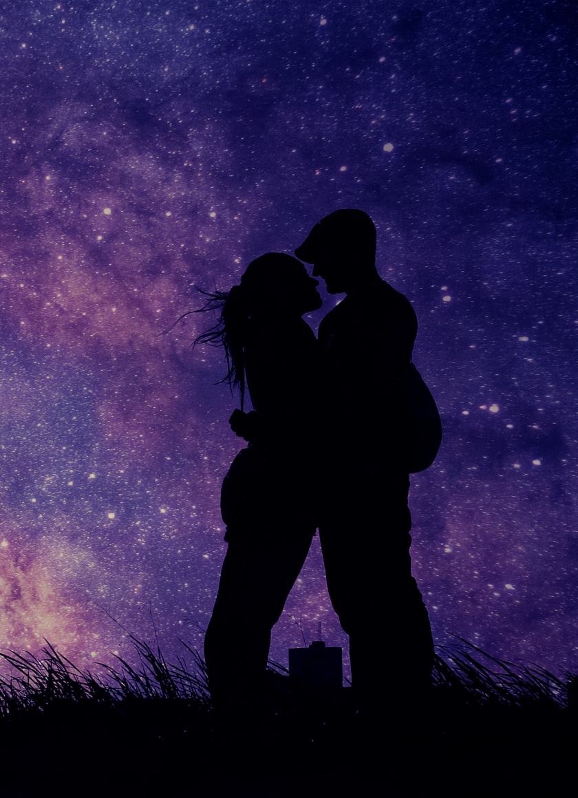 Couple, romantic night, love, silhouette, art, 840x1160 wallpaper.