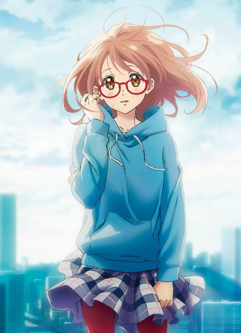 Cute anime girl, glasses, Mirai Kuriyama, Kyoukai no Kanata, 840x1160 wallpaper